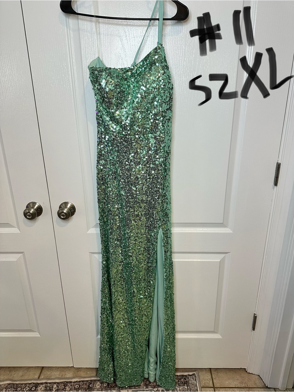Mint Green Sequin One-Shoulder Evening Gown